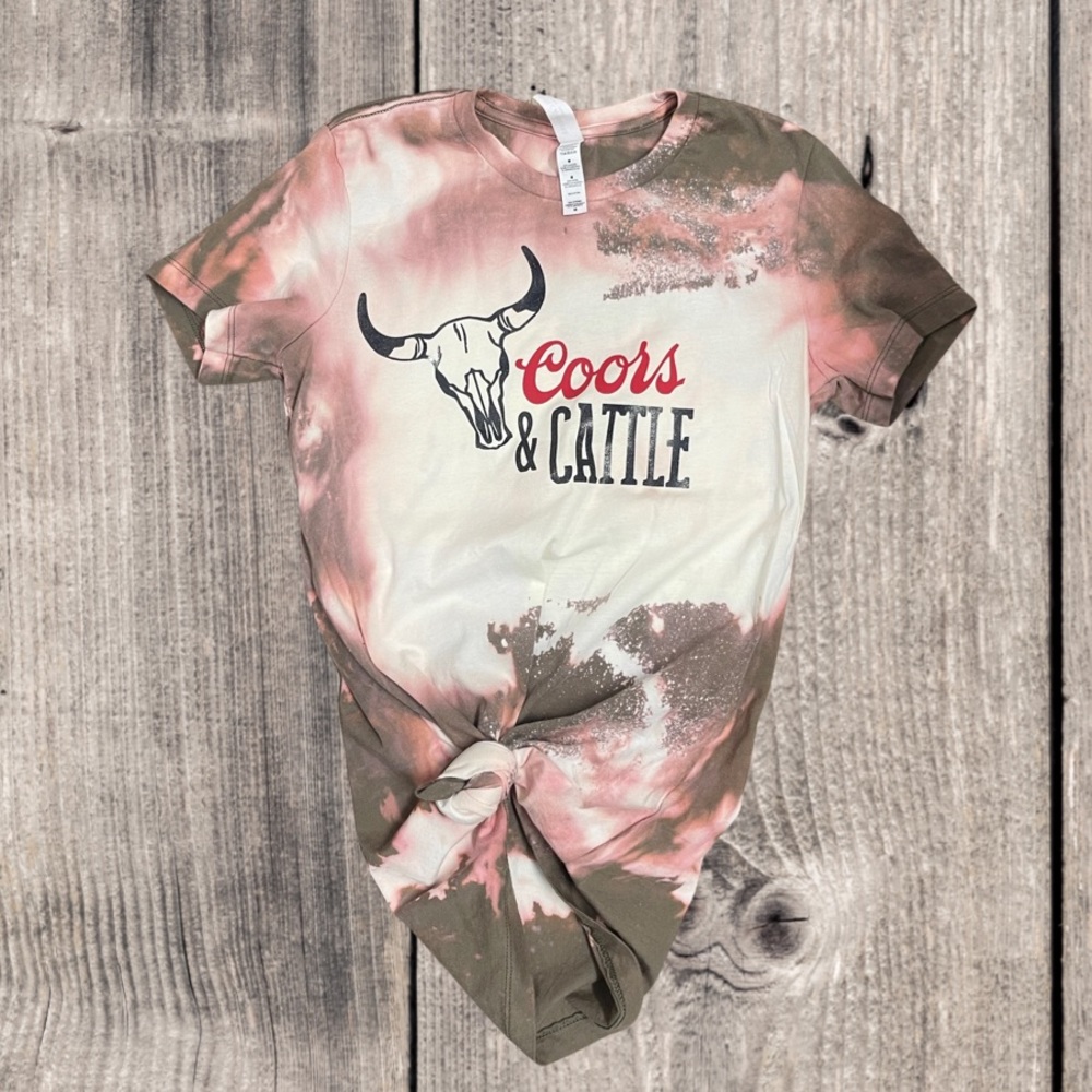 Womens bleached coors and cattle western T-shirt